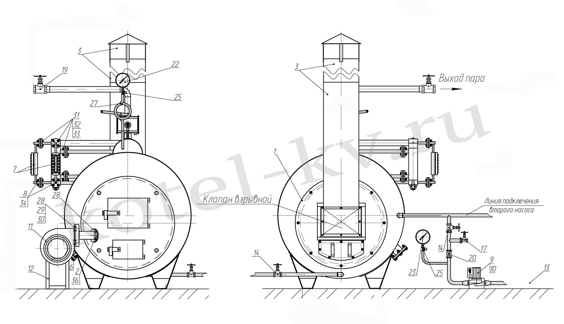 Схема подключения парового котла