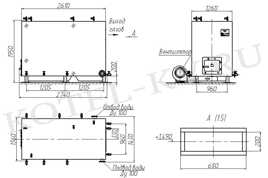 Водогрейный котел 930 кВт твердотопливный. Схема