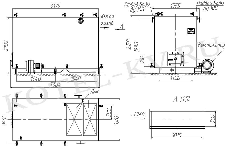 Водогрейный котел 1,63 МВт твердотопливный. Схема